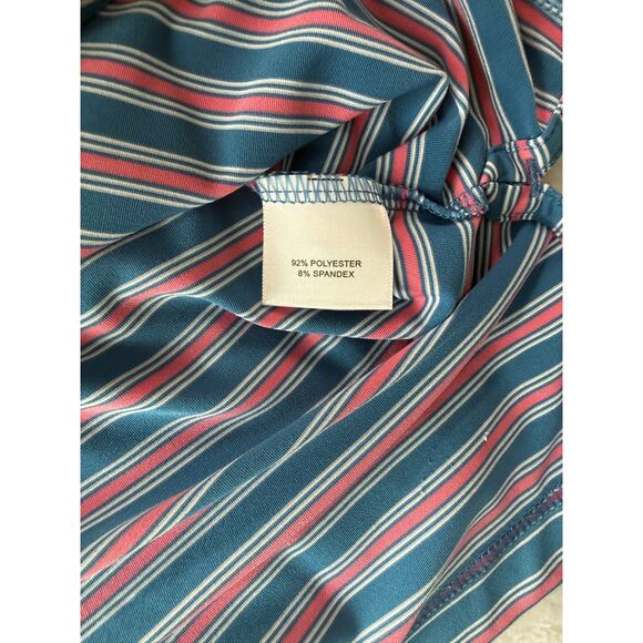 Peter Millar Summer Comfort Shirt Size Medium Pink Blue Striped Golf Polo - Picture 3 of 6
